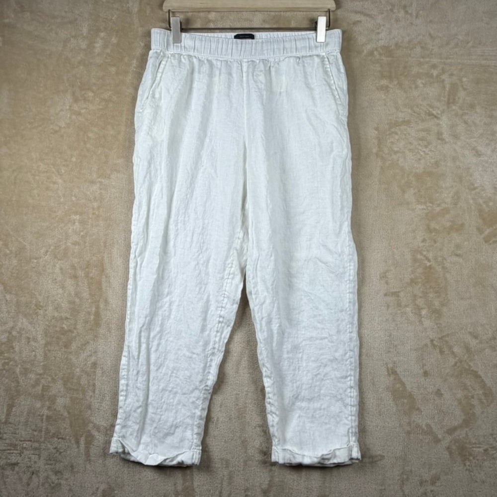 Rachel Rachel Roy White 100% Linen Elastic Waist Cropped Pants Womens Medium